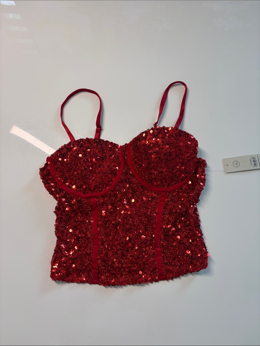 No Boundaries Red Sequin Bustier Bandeau with Straps